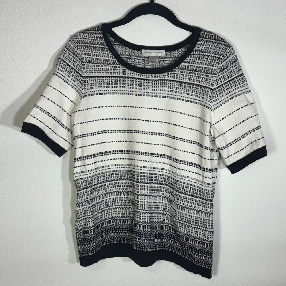 Christopher & Banks Black White Cotton Striped Knit Sweater Top Medium M